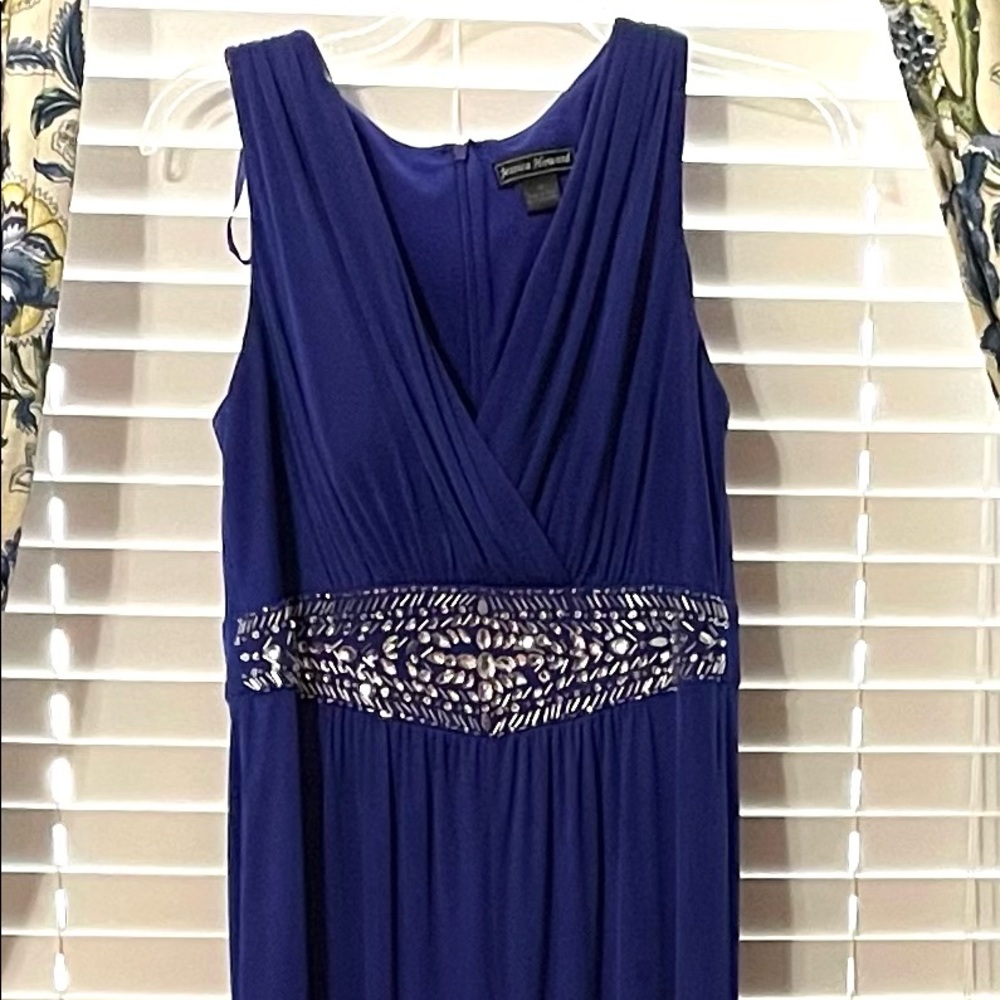 Stunning royal blue jumpsuit with rhinestone detailing.